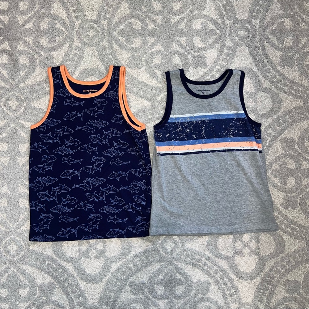 Tommy Bahama Kids Shark and Stripe Tank Tops - Navy and Gray